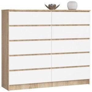 0073b264ea15af2e5b0510e463f34cbb6c124cc8 Komoda do sypialni, STILO, 10 szuflad, 140x40x121 cm, dąb sonoma, biel, mat