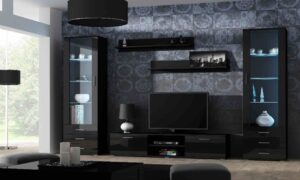 37bdac128dab80bc3c02d12094de4cadab35834f-1 Meblościanka do salonu czarna mat / połysk 350 cm Simple