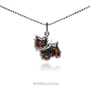 3fe45c6b4a954883e02211b6193d41abcac44342 Srebrna zawieszka z bursztynem wiśniowym z łuskami pudelek