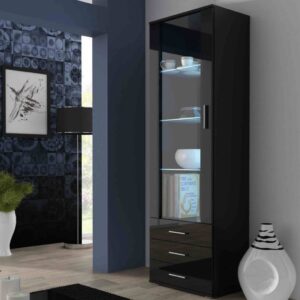59ce5adc545238dfc7486458bf2c90dfb80179ed-1 Witryna jednodrzwiowa z szufladami czarna mat / połysk 60 x 192 cm Simple