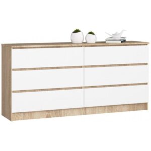 63e68f58714d37d4432a351fabbf099903aee00f Komoda do sypialni, STILO, 6 szuflad, 160x40x77 cm, dąb sonoma, biel, mat