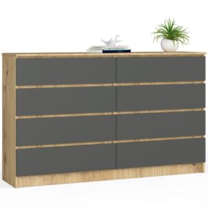 68c29c5312cbbeaec3220cb3b091ed1aaf988fc2 Komoda do sypialni, 8 szuflad, STILO, 160x40x99 cm, dąb artisan, grafit szary, mat