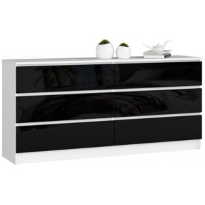 6d354dae8d4a6ea13ef52b24062bb8f4240d1124 Komoda do sypialni, STILO, 6 szuflad, 160x40x77 cm, biel, czarny, połysk