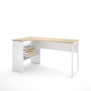 6de143bd0d06c7943ccfdf0319b7ecdb7112ae52-1 Biurko narożne białe / dąb trufla mat 145 cm Function