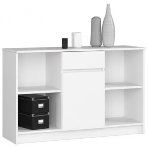 Komoda otwarta, drzwi, szuflada, ELIO, 120x40x77 cm, biel, mat