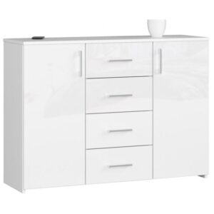 8f3140d875dd234d44c608229c8ffa670dba81de Komoda do sypialni, drzwi, 4 szuflady, LENA, 110x35x80 cm, biel, połysk