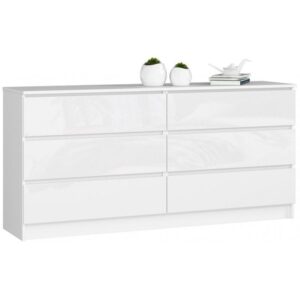 90a7fe479b9e6e7f469fcefe9f266b32fe536a53 Komoda do sypialni, STILO, 6 szuflad, 160x40x77 cm, biel, połysk