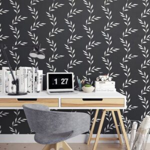 9273c7e8835b86421b396180801eff38882a945b-1 Black leaves - tapeta ścienna , rodzaj - tapeta flizelinowa