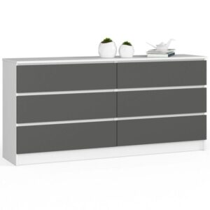 9b50507d9c575b51d037a6adb4b67f5367933f35 Komoda do sypialni, STILO, 6 szuflad, 160x40x77 cm, biel, grafit szary, mat