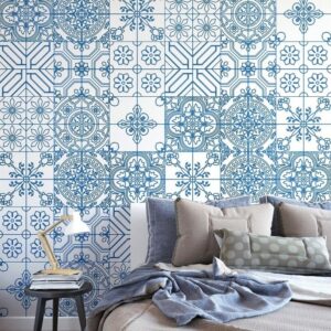 c7d08e22b5d17394d0cce964ebb61411152d48fc-1 Blue patchwork - tapeta ścienna , rodzaj - tapeta flizelinowa laminowana