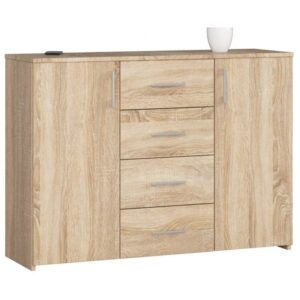 d56eee910c2e44f37eaffec71c1004c2bbe286e5 Komoda do sypialni, drzwi, 4 szuflady, LENA, 110x35x80 cm, dąb sonoma, mat