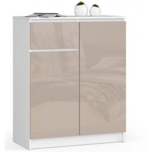 d9e126a9aa313224cc8c7ccc0cfee294cf472c5e Komoda do sypialni, drzwi, szuflada, NOAH, 80x40x99 cm, biel, cappuccino, połysk