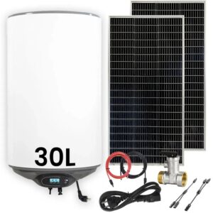 e32db09e483673df12a1d59475b6e6eeff48508b Zestaw Solarny do Grzania Wody Bojler Hybrydowy 30L MPPT Panele Fotowoltaiczne OFF GRID