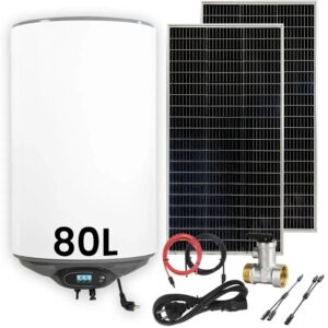 ec0dd3f3edb563cd0a497863c1c1e20efdb650d1 Zestaw Solarny do Grzania Wody Bojler Hybrydowy 80L MPPT Panele Fotowoltaiczne OFF GRID