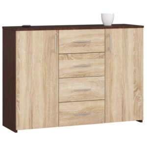 eff8211d240427c979c9c04a2295a07f2ce07982 Komoda do sypialni, drzwi, 4 szuflady, LENA, 110x35x80 cm, wenge, dąb sonoma, mat