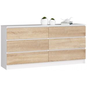 f0fa87423de6f84200979843d74995d6ca04ac5d Komoda do sypialni, STILO, 6 szuflad, 160x40x77 cm, biel, dąb sonoma, mat