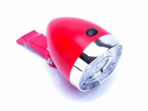 fdc7a3e1031e817bf42665e4a23de3078e82b3ad-1 Lampa przód bateryjna 3-LED RETRO czerwona z włącz. 3xAAA z uchwytem OEM